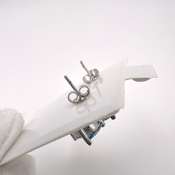 .925 Sterling Silver Marquis Blue Topaz Cz Earrings - Picture 5 of 12